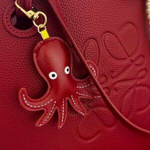 Burgundy Leather Octopus Lightweight Keychain bag charm 5 inch x 3 inch NEW